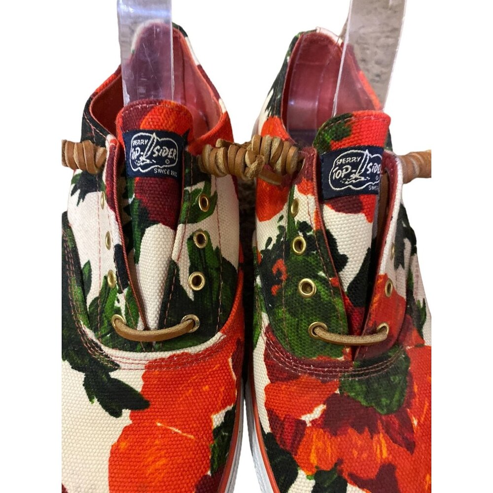 Milly for Sperry Top-Sider Sneakers Womens 9M Used Red Floral - Picture 16 of 16